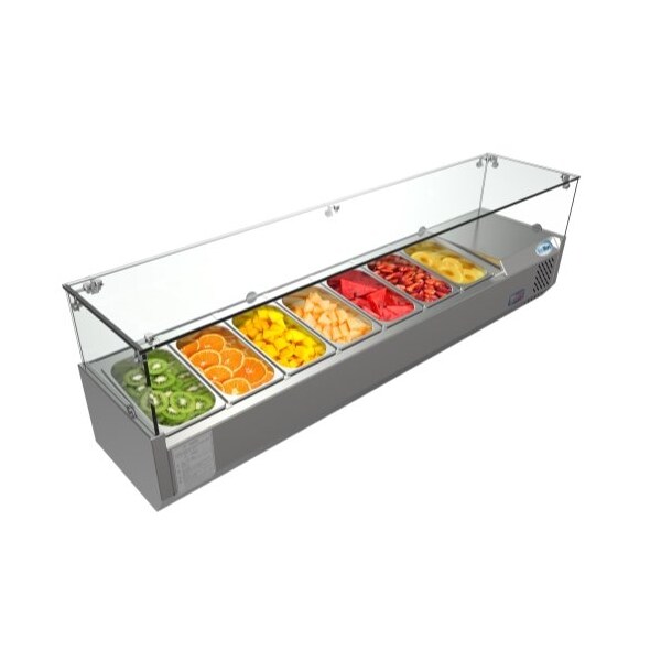 Koolmore Refrigerated Countertop Condiment Prep Station with Glass Sneeze Guard - SCDC-7T