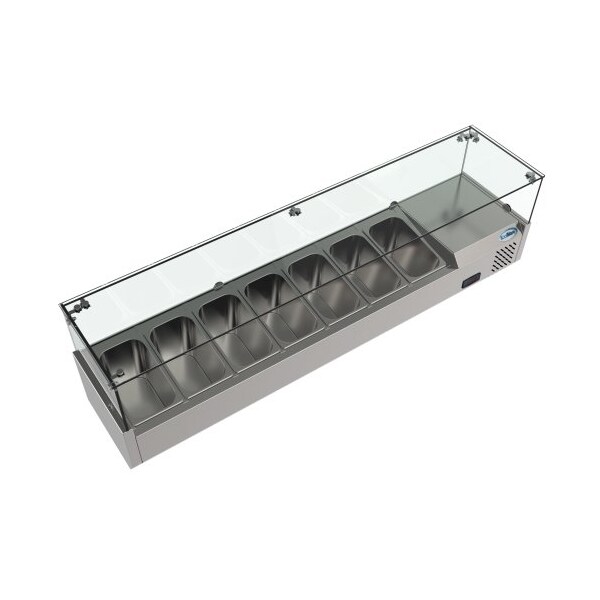 Koolmore Refrigerated Countertop Condiment Prep Station with Glass Sneeze Guard - SCDC-7T