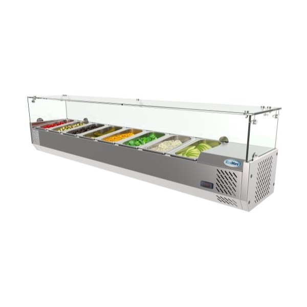 Koolmore Refrigerated Countertop Condiment Prep Station with Glass Sneeze Guard - SCDC-8T