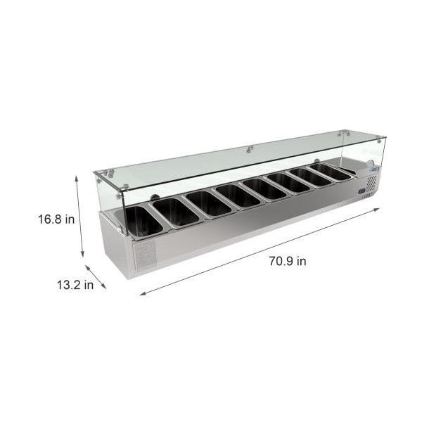 Koolmore Refrigerated Countertop Condiment Prep Station with Glass Sneeze Guard - SCDC-8T
