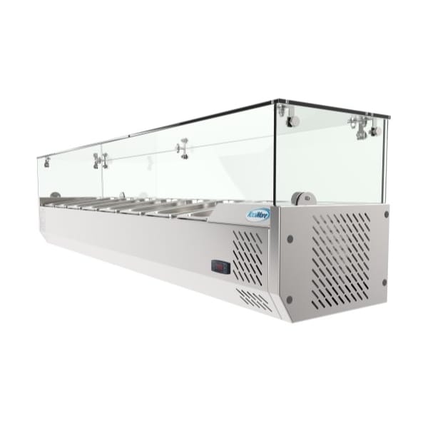 Koolmore Refrigerated Countertop Condiment Prep Station with Glass Sneeze Guard - SCDC-8T