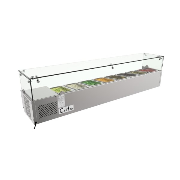 Koolmore Refrigerated Countertop Condiment Prep Station with Glass Sneeze Guard - SCDC-8T