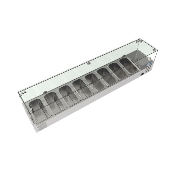 Koolmore Refrigerated Countertop Condiment Prep Station with Glass Sneeze Guard - SCDC-8T