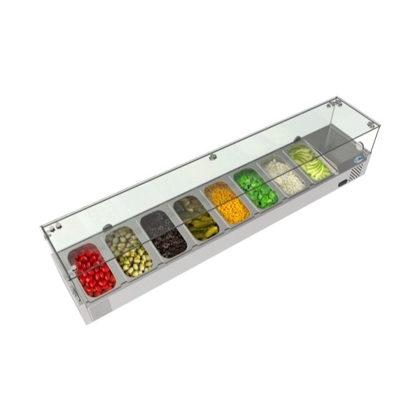 Koolmore Refrigerated Countertop Condiment Prep Station with Glass Sneeze Guard - SCDC-8T