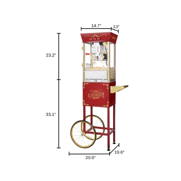 Great Northern Popcorn Great Northern Popcorn 8 Ounce Antique Style Machine, Electric Countertop Popcorn Maker Cart, Red - 837027PPP