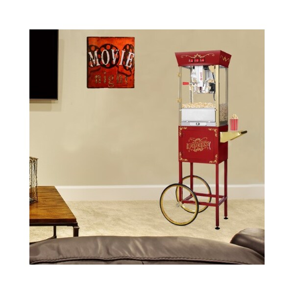 Great Northern Popcorn Great Northern Popcorn 8 Ounce Antique Style Machine, Electric Countertop Popcorn Maker Cart, Red - 837027PPP