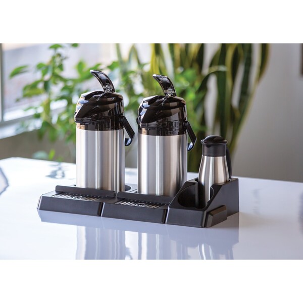 Service Ideas Modular Airpot Rack for 2 Airpots with Condiment Tray, Plastic, Black - APD2BL