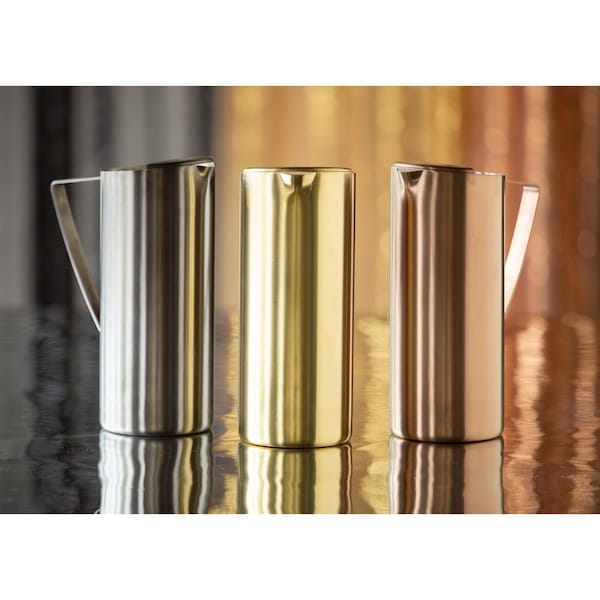 Service Ideas Slim Water Pitcher, 1.9L, Stainless Steel, Ice Guard, Dark Tungsten - X7025BSDT