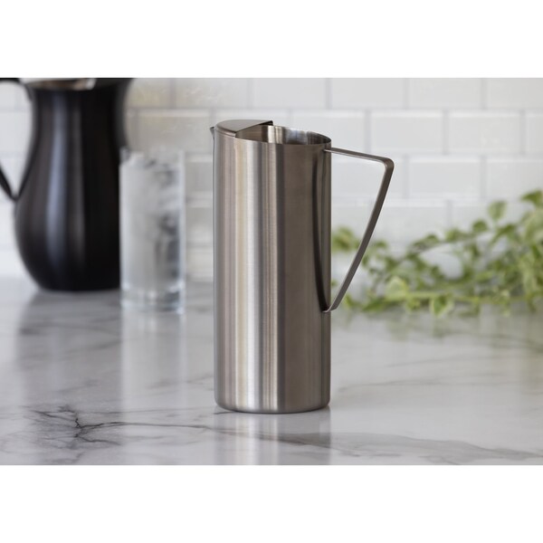 Service Ideas Slim Water Pitcher, 1.9L, Stainless Steel, Ice Guard, Dark Tungsten - X7025BSDT