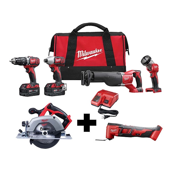 Milwaukee Tool M18 4Tool Kit, M18 Circ Saw, M18 MultiTool - 2696-24, 2630-20, 2626-20