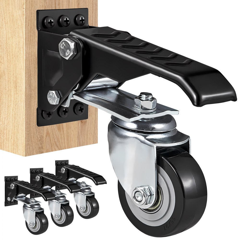 VEVOR Workbench Caster Wheels, 165 lbs Load Capacity, Set of 4, 2.5" Heavy Duty Retractable Casters, Side Mounted Adjustable Stepdown Wheels with 360° Swivel for Workbenches, Tables, and Equipment - GZTJLJAZ110LBWIEOV0