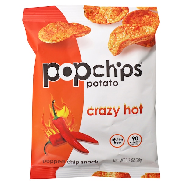 Popchips Popchips 0.7 oz. Papas Fritas Locas Caliente Kosher Aperitivo de Chips Popped, PK24 - F-AR-70120