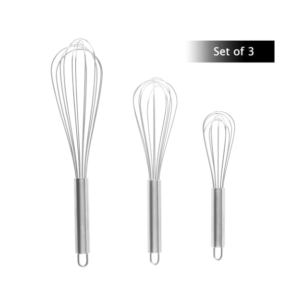 Hastings Home 3-piece Wire Whisk Set, Stainless Steel Kitchen Utensils for Whipping Cream, Mixing Dough, Beating Egg - 818803FLA