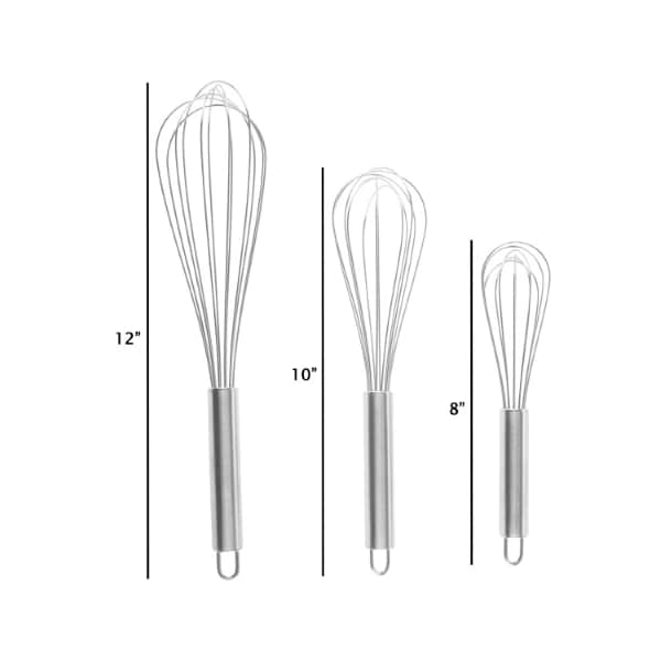 Hastings Home 3-piece Wire Whisk Set, Stainless Steel Kitchen Utensils for Whipping Cream, Mixing Dough, Beating Egg - 818803FLA