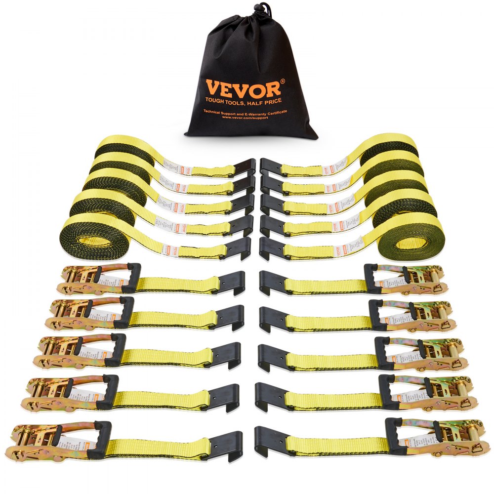 VEVOR Ratchet Tie Down Straps (10PK), 10000 lb Break Strength, Endless Ratchet with 10 Premium 2" x 30' Tie Downs Heavy Duty, Track Spring Fittings for Moving Securing Cargo, Appliances, Motorcycle - PGJLDPG2X30107B63V0