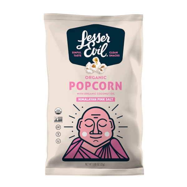 Palomitas de maíz Lesserevil con sal rosa del Himalaya, .88 oz., paquete con 18 unidades - 0141