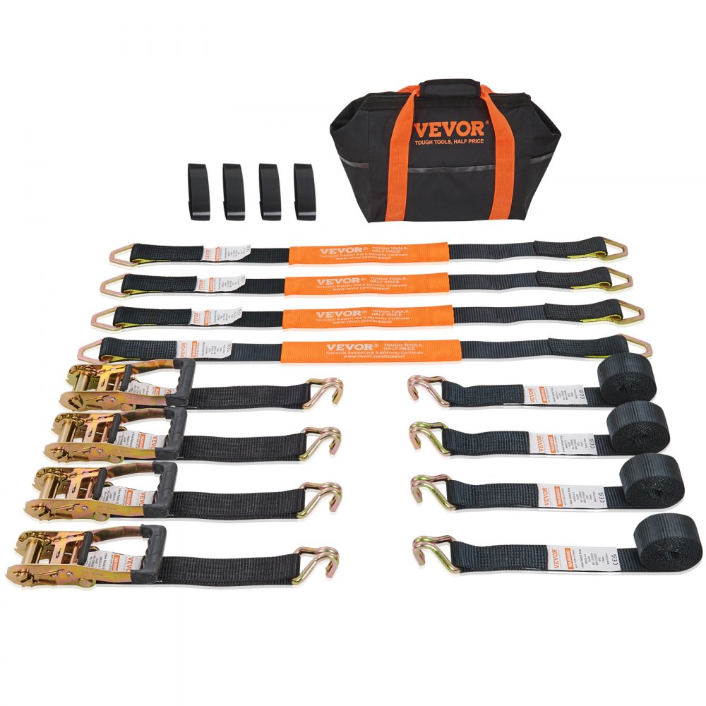 VEVOR Ratchet Tie Down Straps (4PK), 11128 lb Break Strength, Double J Hook Includes 4 Premium 2" x 8' Rachet Tie Downs with Padded Handles, for Moving Securing Cargo, Appliances, Lawn Equipment - SGJLDSGJ2X843LBALV0