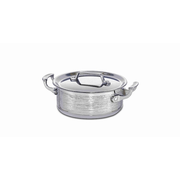 Bon Chef Cucina Casserole Pot W/ Lid, Rain Finish, Ind Btm, 8 5/8"Dia X 4 1/4"H, 2 Sq Hndls, 3 Qt - 60000RAIN