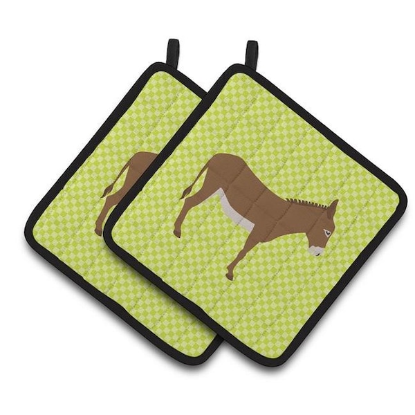 Carolines Treasures Carolines Treasures BB7675PTHD Cotentin Donkey Green Pair of Pot Holders - BB7675PTHD