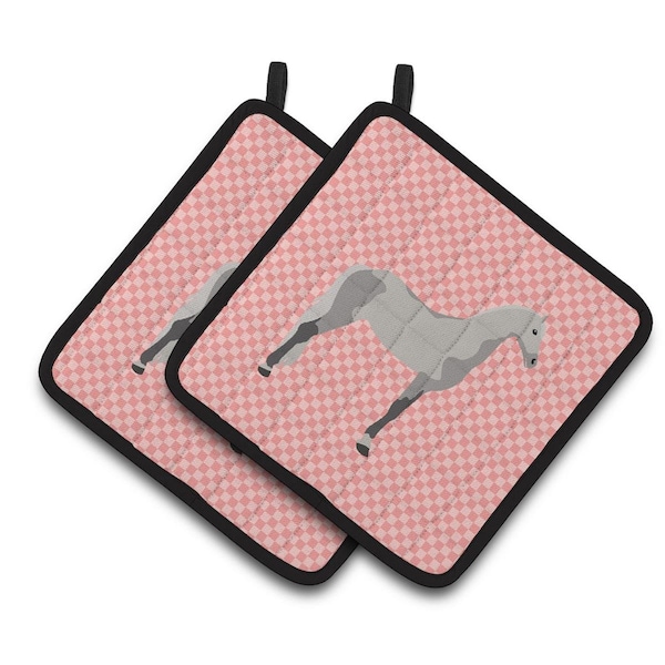 Carolines Treasures Orlov Trotter Horse Pink Check Pair of Pot Holders - BB7908PTHD