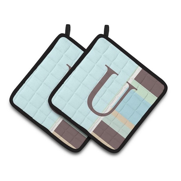 Carolines Treasures Letter U Initial Monogram - Blue Stripes Pair of Pot Holders, 7.5 x 3 x 7.5 in. - CJ1003-UPTHD