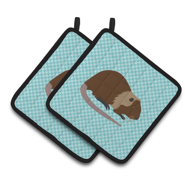 Carolines Treasures Coypu Nutria River Rat Blue Check Pair of Pot Holders - BB8053PTHD
