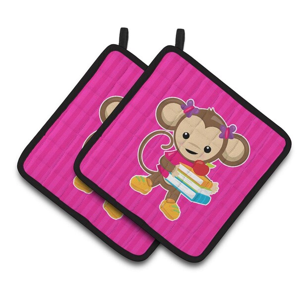 Carolines Treasures Monkey & School Books Pair of Pot Holders - BB7018PTHD