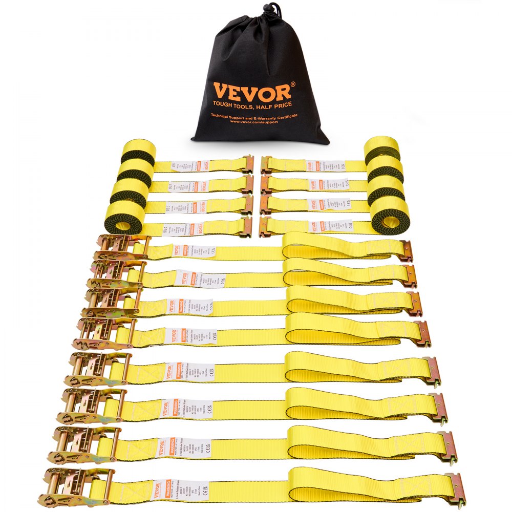 VEVOR Ratchet Tie Down Straps (8PK), 4400 lb Break Strength, E-Track Endless Ratchet with 8 Premium 2" x 15' Rachet Tie Downs Heavy Duty, for Moving Securing Cargo, Appliances, Lawn Equipment - JLDJETRACK2X1CSXCV0