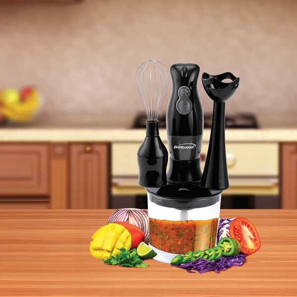 Brentwood Appliances 2-Speed Hand Blender and Food Processor with Balloon Whisk (Black) - HB-38BK