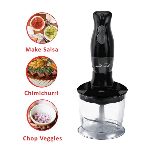 Brentwood Appliances 2-Speed Hand Blender and Food Processor with Balloon Whisk (Black) - HB-38BK