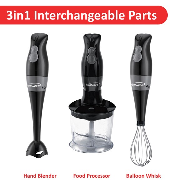 Brentwood Appliances 2-Speed Hand Blender and Food Processor with Balloon Whisk (Black) - HB-38BK