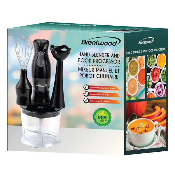 Brentwood Appliances 2-Speed Hand Blender and Food Processor with Balloon Whisk (Black) - HB-38BK