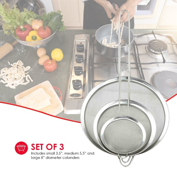 Home Basics Home Basics 3 Piece Mesh Stainless Steel Strainer Set, Silver - ZOR96183