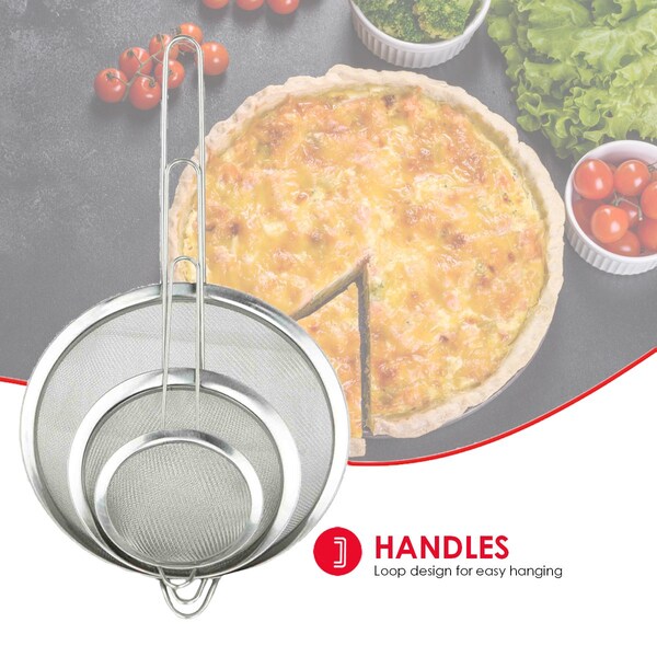 Home Basics Home Basics 3 Piece Mesh Stainless Steel Strainer Set, Silver - ZOR96183