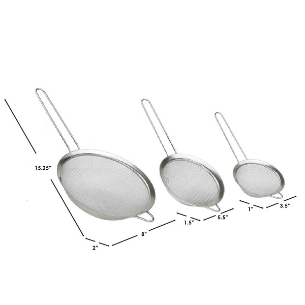 Home Basics Home Basics 3 Piece Mesh Stainless Steel Strainer Set, Silver - ZOR96183