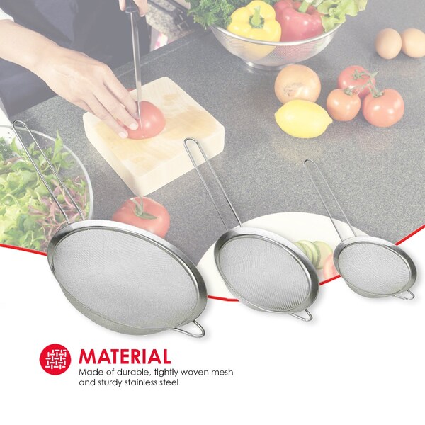 Home Basics Home Basics 3 Piece Mesh Stainless Steel Strainer Set, Silver - ZOR96183