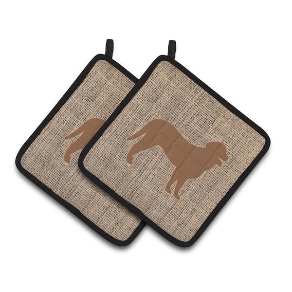 Carolines Treasures Curly Coated Retriever Faux Burlap & Brown Pair of Pot Holders - BB1074-BL-BN-PTHD