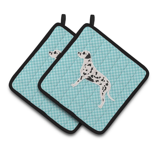 Carolines Treasures Dalmatian Checkerboard Blue Pair of Pot Holders - BB3683PTHD
