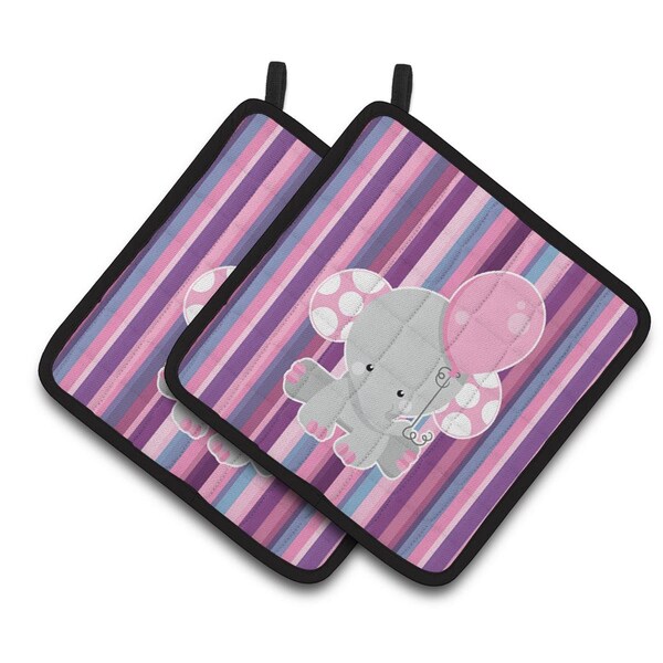 Carolines Treasures Elephant on Stripes Pair of Pot Holders - BB6954PTHD