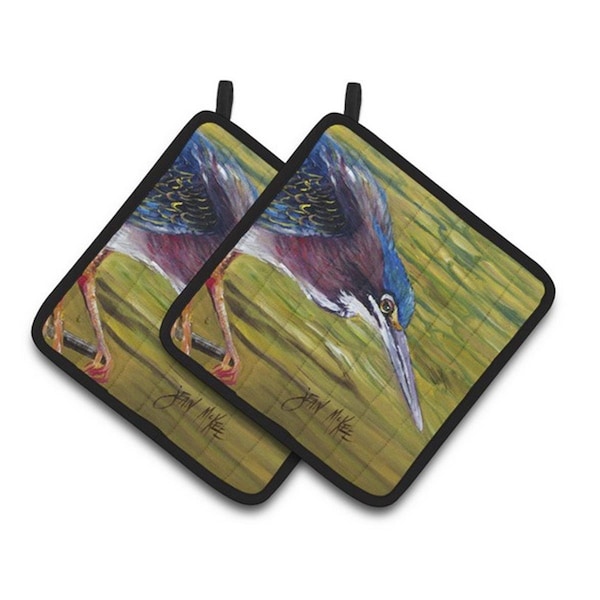 Carolines Treasures Green Heron Pair of Pot Holders, 7.5 x 3 x 7.5 in. - JMK1226PTHD