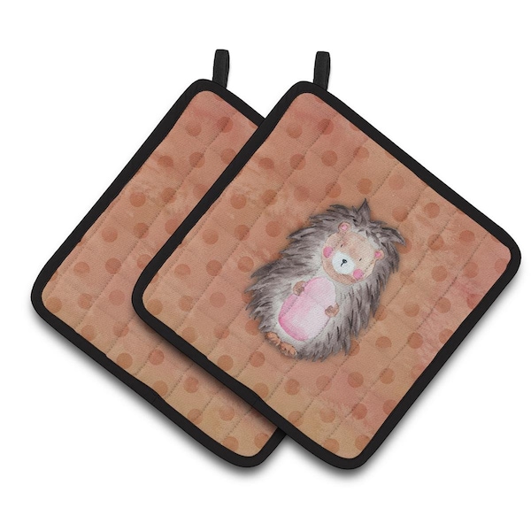 Carolines Treasures Polkadot Hedgehog Watercolor Pair of Pot Holders - BB7378PTHD