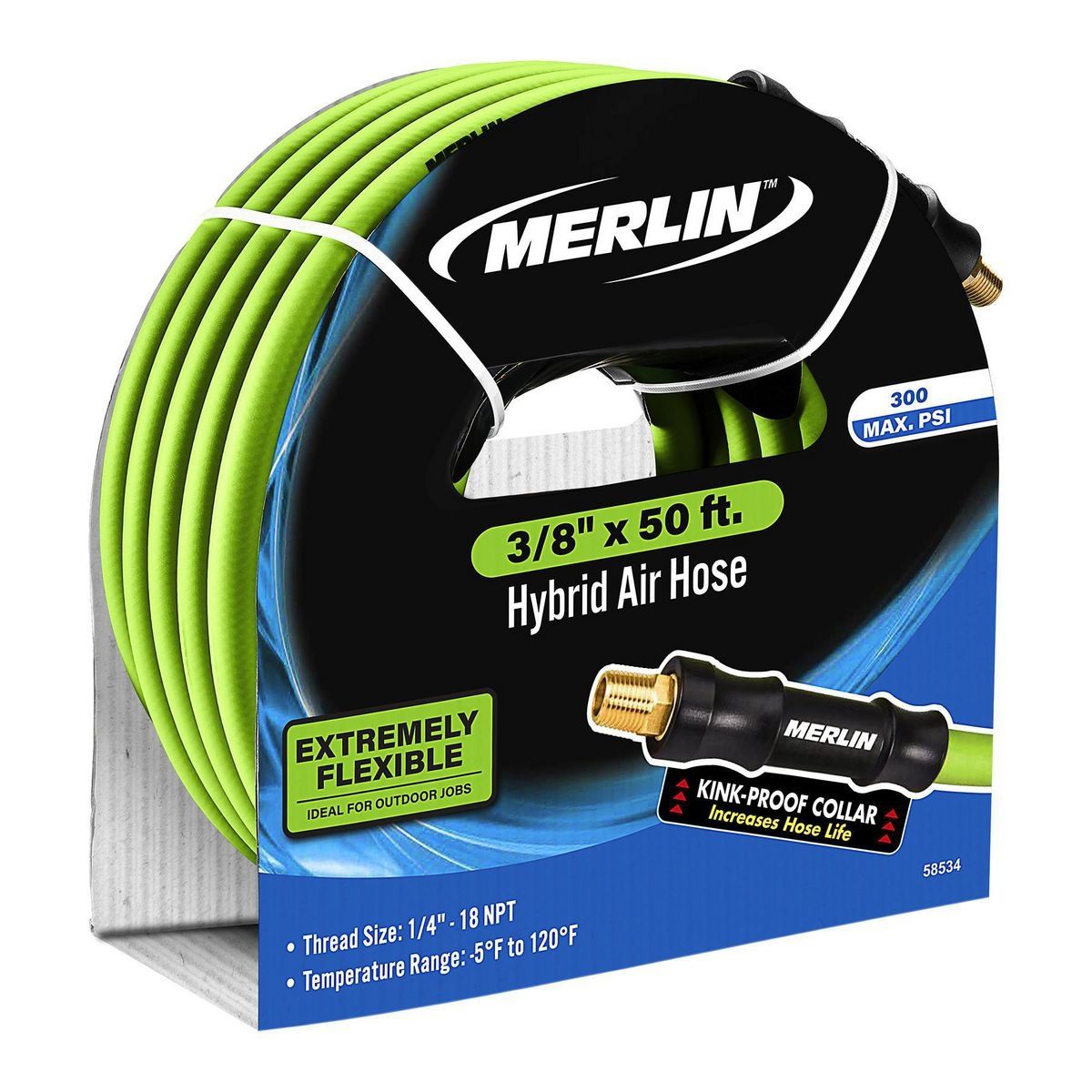 Manguera de aire híbrida de PVC y hule Merlin de 3/8 pulgadas x 50 pies - 58534