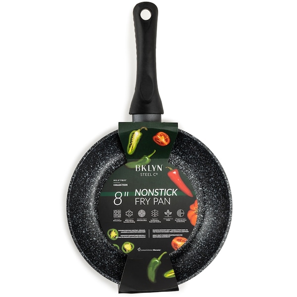Bklyn Steel Co. 8in MILKY WAY Aluminum Forged Silicone Handle Frypan - Black - 30236