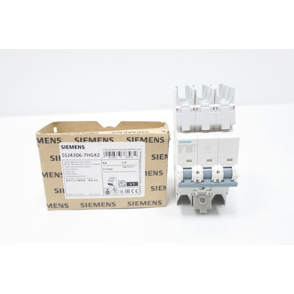 Siemens Miniature Circuit Breaker, 5SJ4 Series, 6A, 3 Pole, 277/480V AC - 5SJ4306-7HG42