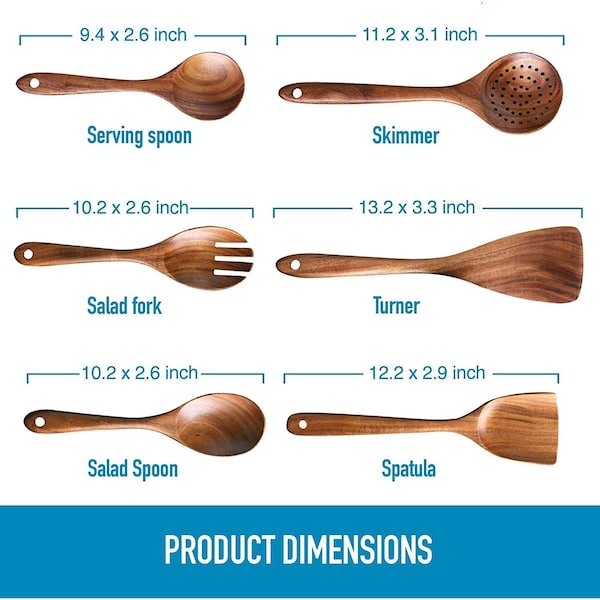 Zulay Kitchen Wooden Cooking Utensils w Comfortable Grip  6 Pieces - ZULB085W92DL4