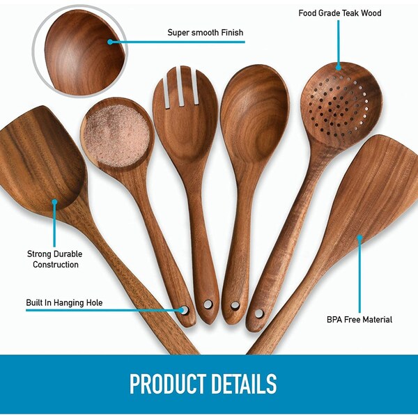 Zulay Kitchen Wooden Cooking Utensils w Comfortable Grip  6 Pieces - ZULB085W92DL4