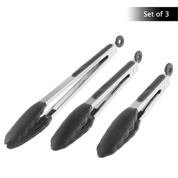 Classic Cuisine Stainless Steel Kitchen Tongs - Set of 3, 3PK - 82-KIT1039