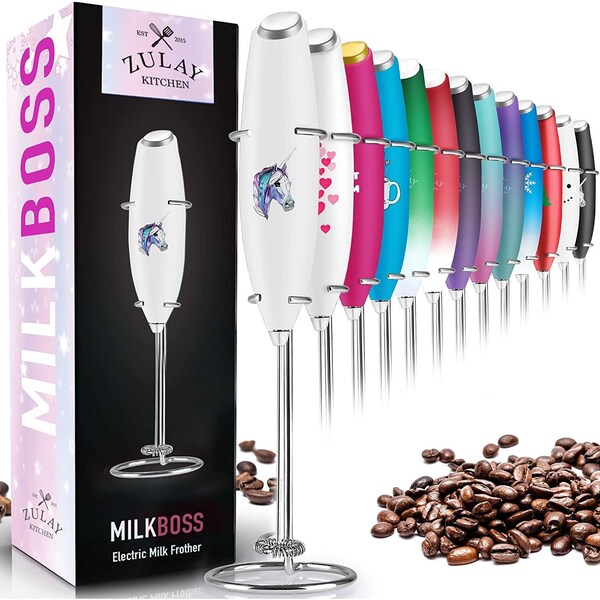 Zulay Kitchen Milk Frother OG w Stand  Unicorn White - ZULB087YPPD3F