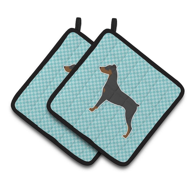 Carolines Treasures German Pinscher Checkerboard Blue Pair of Pot Holders - BB3713PTHD