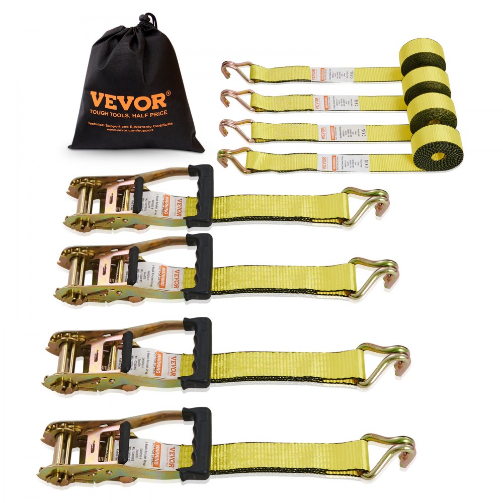 VEVOR Ratchet Tie Down Straps (4PK), 5000 lb Break Strength, Double J Hook Includes 4 Premium 2" x 15' Rachet Tie Downs with Padded Handles, for Moving Securing Cargo, Appliances, Lawn Equipment - SGJLDSGJ2X154A5JAV0